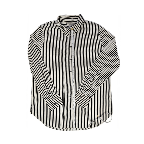 H&M Cream & Black Striped Long Sleeve Button-down Shirt Womens Medium - Picture 8 of 15
